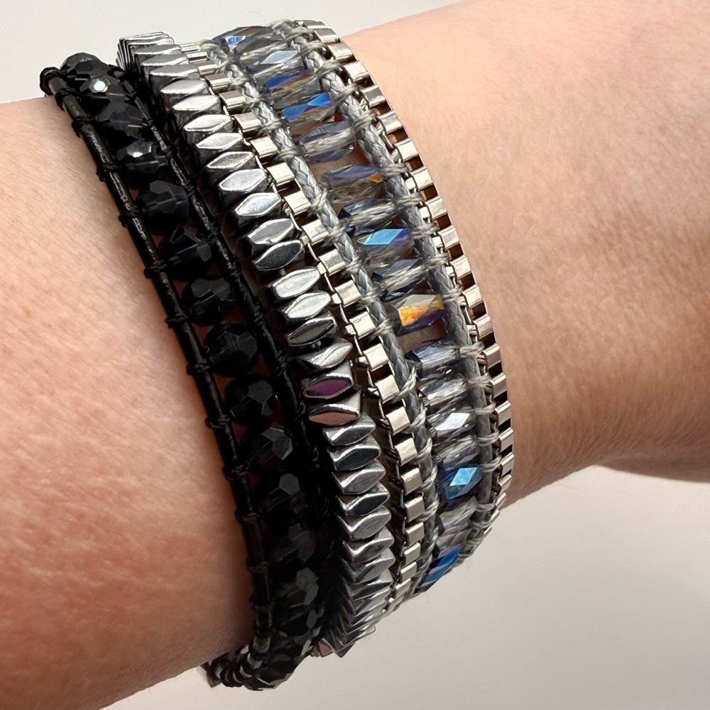 Victoria Emerson — Midnight Blue Multi‑Strand Bracelet • Silver & Blue Crystal‎